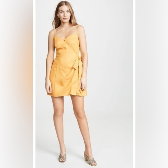 Moon River mustard mini button up tie up wrap style summer dress size small - Picture 1 of 8